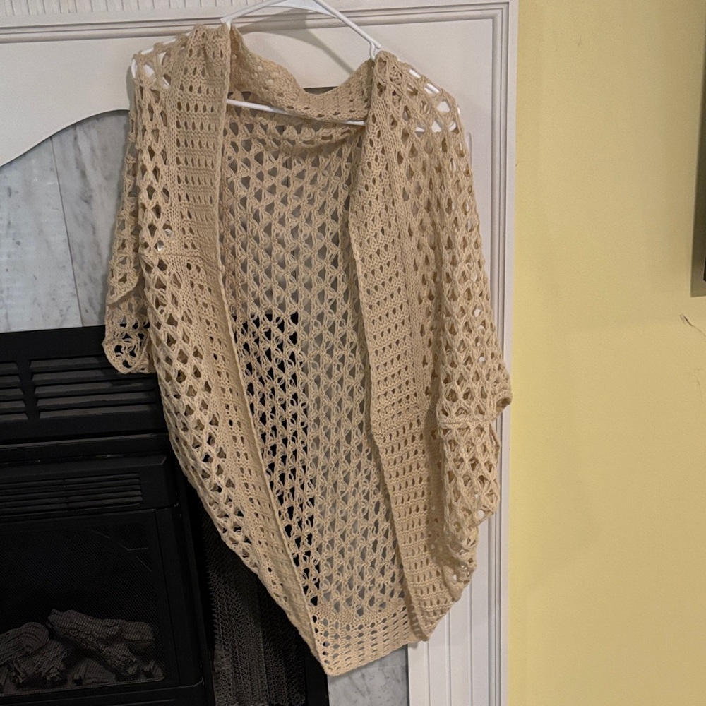 Elegant Tan Cream Open-Knit Women's Sweater Cardigan